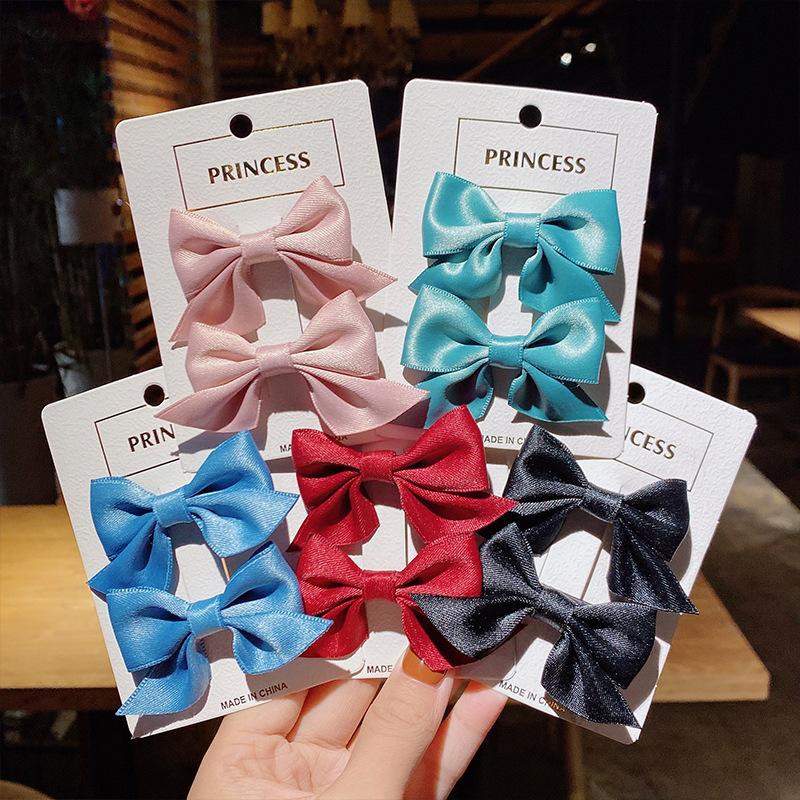 2pcs/set Solid Bow Hair Clips For Girls Sweet Hair Ornament Kids Hairpins Barrettes Hairgrip Children Fashion Hair Accessories