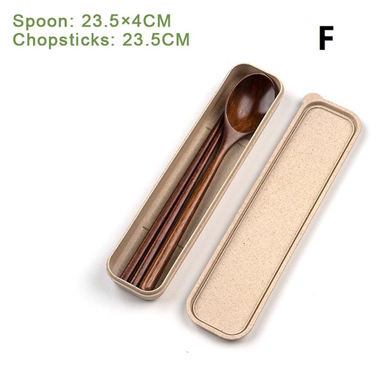 1 Set Handmade Natural Wooden Dinner Kit with Spoon Fork Chopsticks - Kitchen Accessories Storage Box