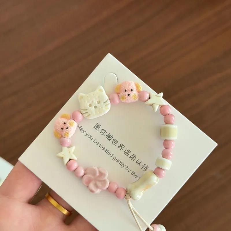 

Cute Puppy and Cat Bracelets Ceramic Cartoon Couple and Best Friend Fresh and Sweet Bracelet Niche High-appearance-level Jewelry розовый