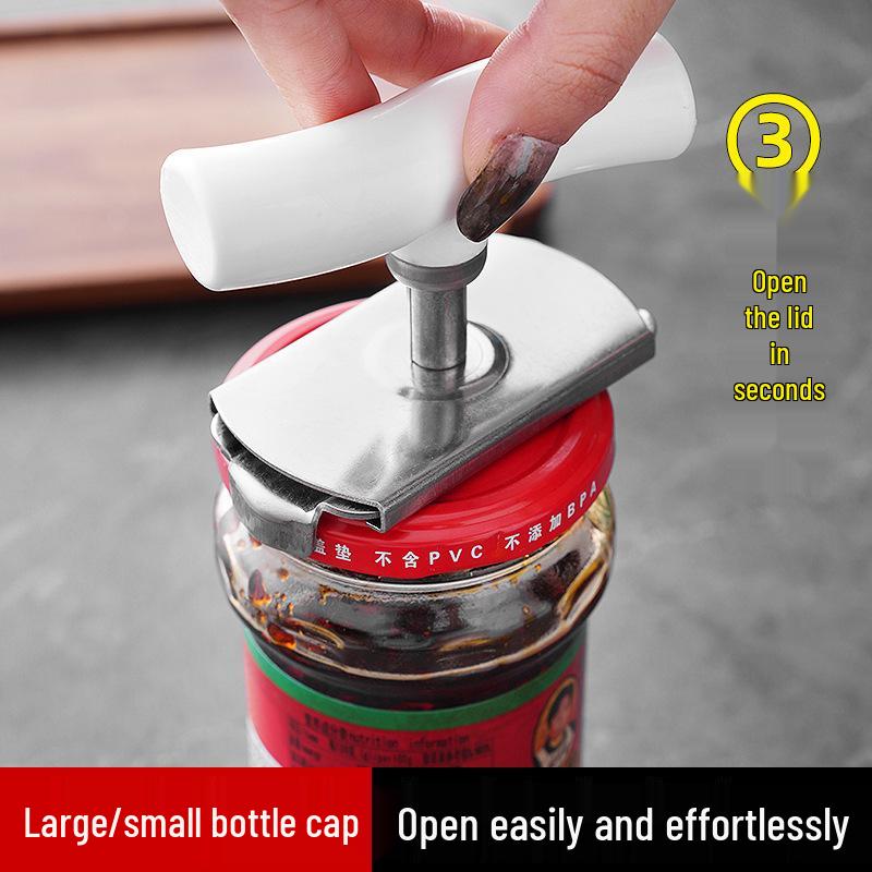 Stainless Steel Multifunctional Bottle and Can Opener with Rotating Lid for Twist-off Caps