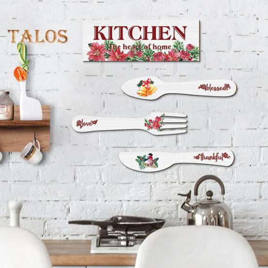 

4 шт./компл., летний деревенский дом, кухонный декор для стен, цветочные принты, деревянная вывеска «Благодарный ест» с вилкой, ложкой, украшение дома