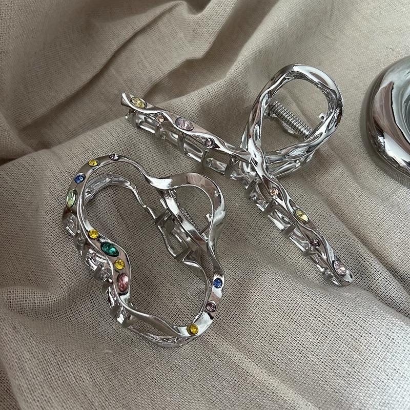 Girl Sweet Cool Color Diamond Element Hair Clip Silver Metal Shark Clip Back of Head High End Sensation Hair Clipper