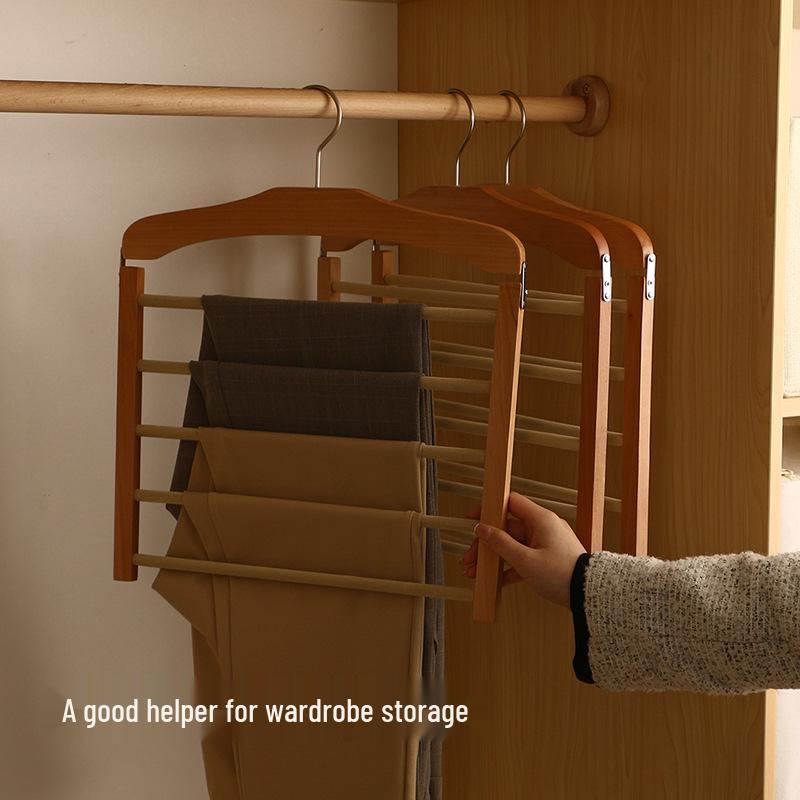Kizhiqi Wooden Multi-Layer Non-Slip Trouser Hanger for Wardrobes