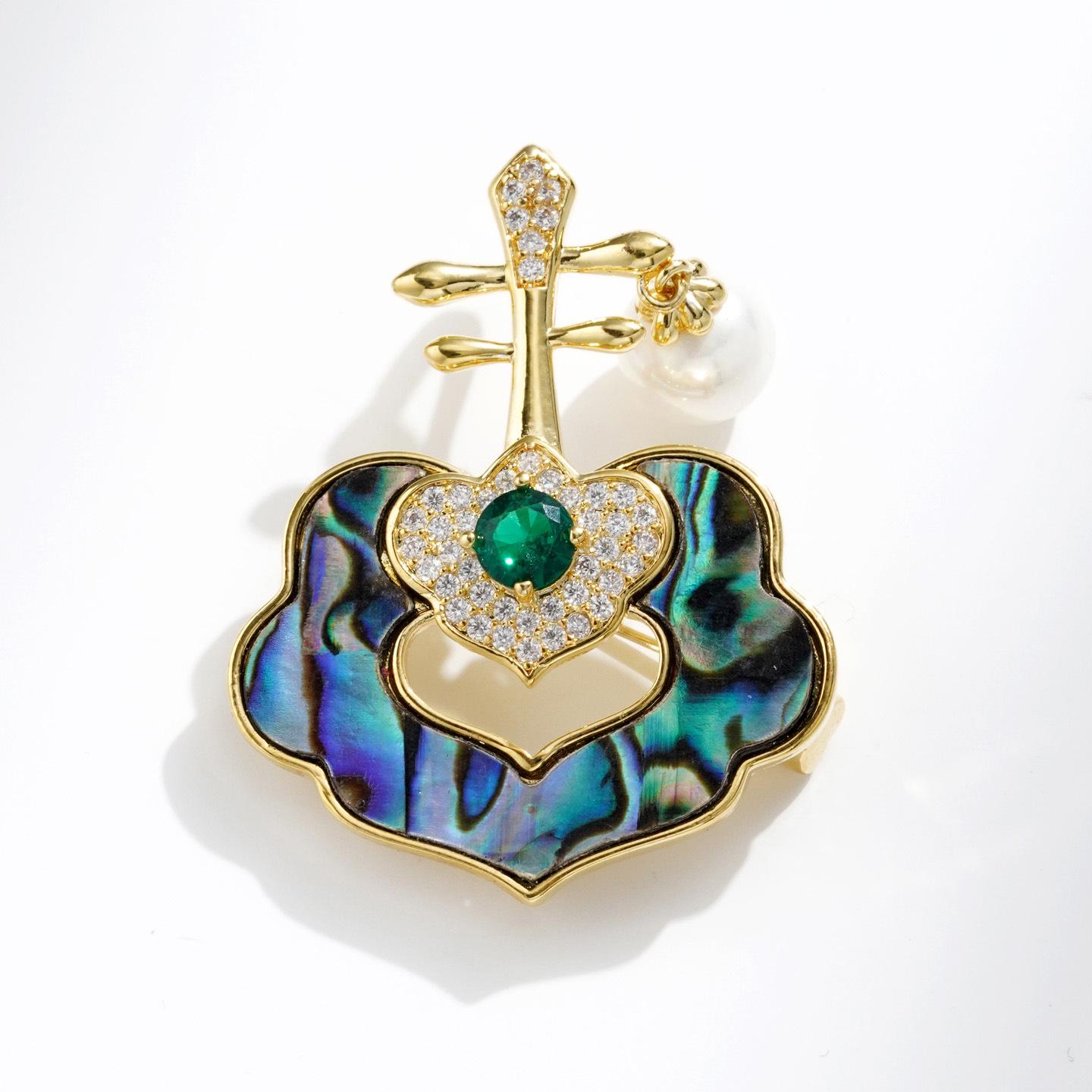 Bo Xin Yun Enamel Pearl Pipa Brooch - Elegant Traditional Style Clothing Accessory