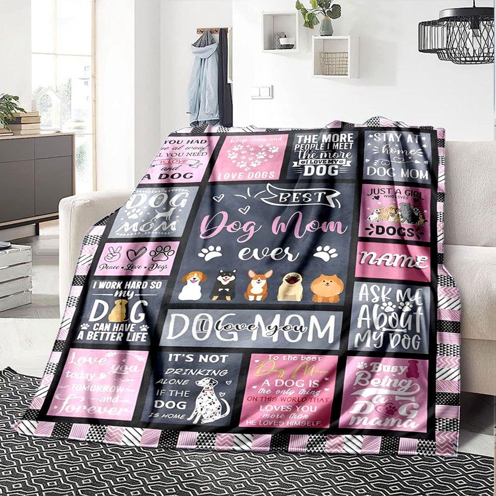 Dog Mom Quotes And Paws Lightweight Customizable Blanket Customize Your Name Soft Warm Cozy Perfect For Sofa Couch Office Bed Picnics For All
