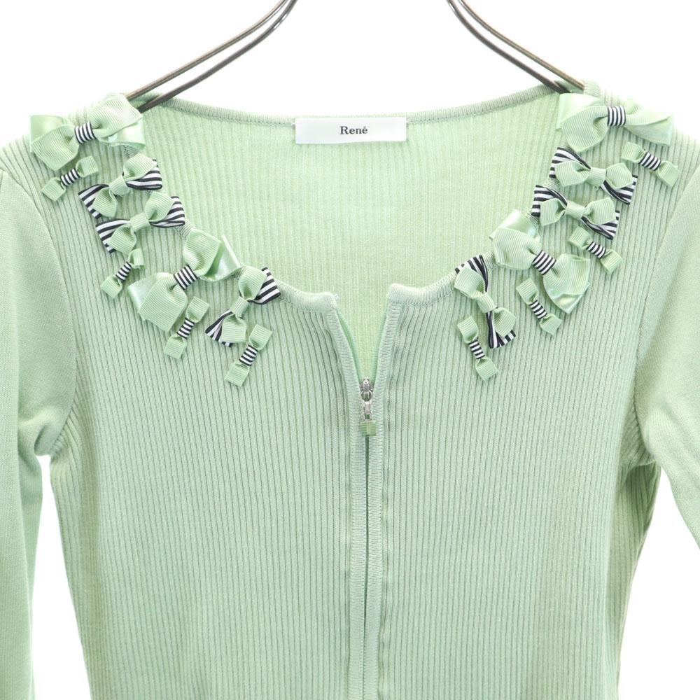 Rene Made In Japan Long Sleeve Zip Up Knit Cardigan 34 Light Green Women Used