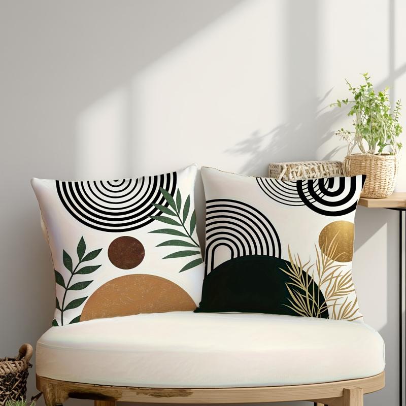 Vikama Minimalist Boho Geometric Leaf Cushion Case, Mid-Century Arch Botanical Throw Pillow Cover, Decorative Sofa Pillowcase