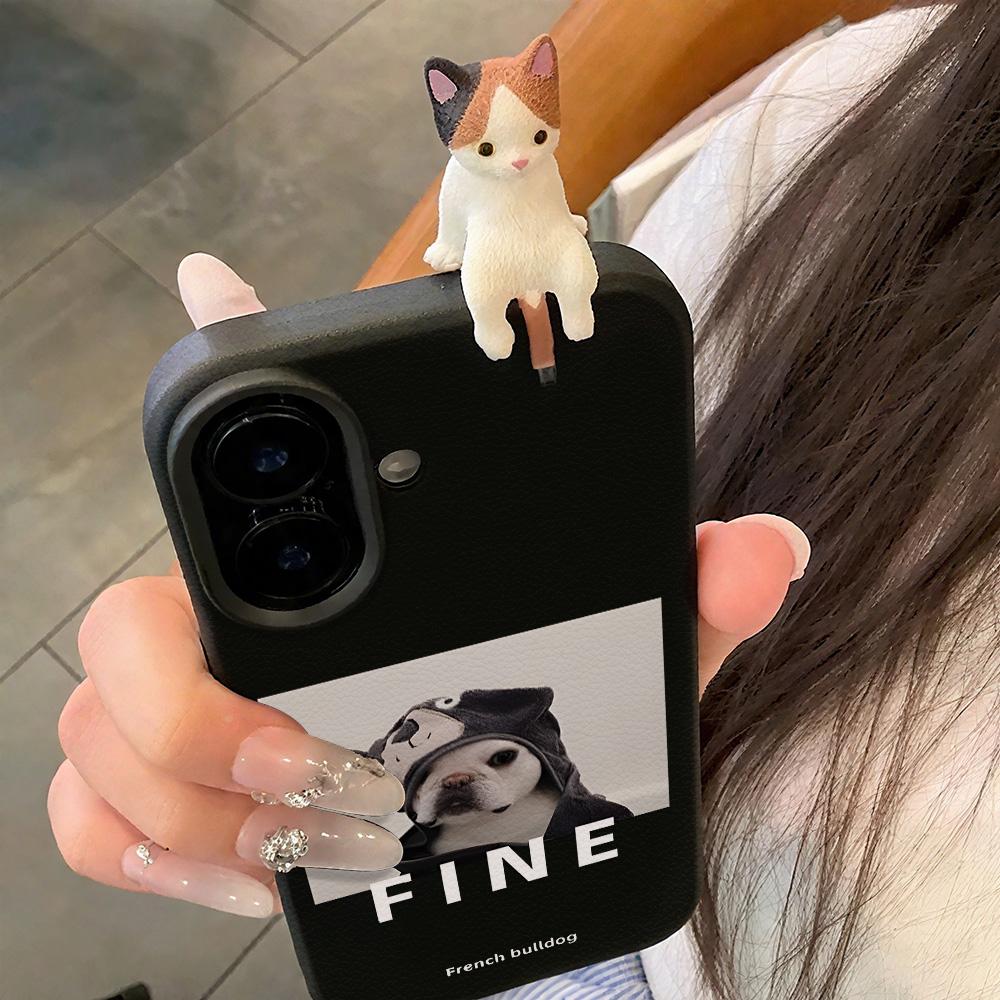 

3D Чехол для телефона для iPhone 11 13 17 Pro Max 17 Air Case iPhone 13 15 16 Pro Max 12 14 Pro Max 14 15 Plus Милый 3D Котенок Мультяшный Кожаный iPhone 17 Air чёрный