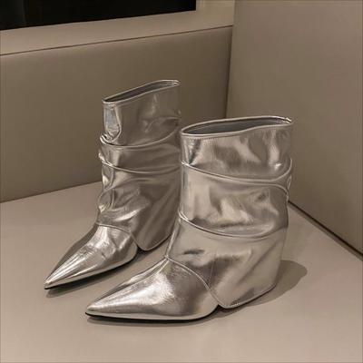 Dámské kotníkové boty se špičatou špičkou Luxusní vysoké podpatky Kožené boty Zima 2025 Trend Designérské Nové Goth Chelsea Párty Módní Botas Mujer