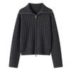 Autumn And Winter New Lapel Double Zipper Casual Knitted Cardigan Top Women'S Retro Twist Loose Lazy Sweater Jacket