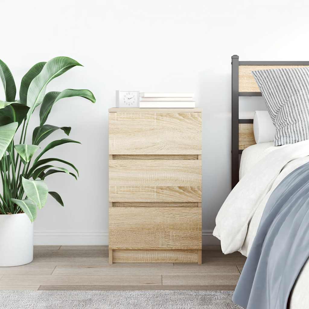 Nightstand with 3 Drawers Sonoma Oak Finish 39 x 35 x 65 cm