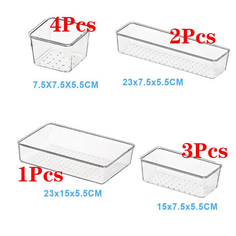 Průhledná plastová zásuvka a úložný box se přihrádkami pro drobnosti na toaletní stolek