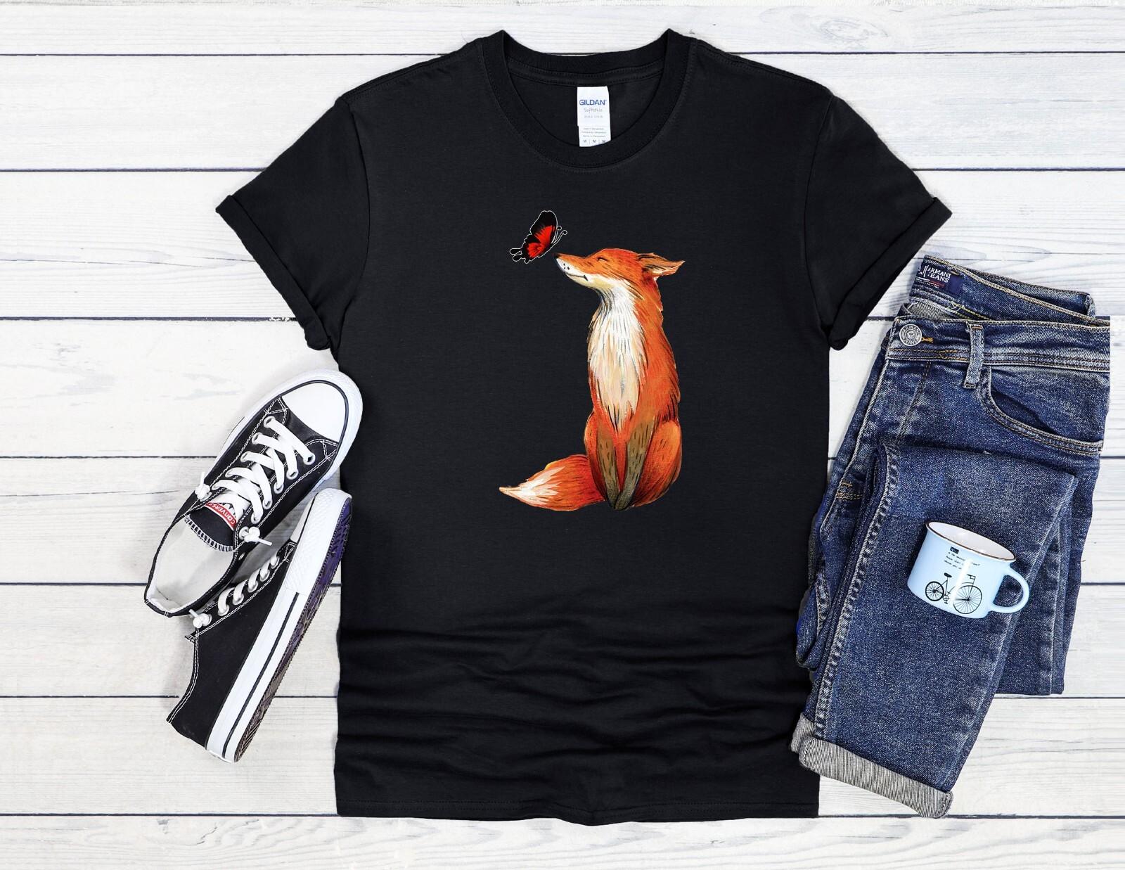 

26 Fox and Butterfly Art Cool Men Women Unisex T Shirt Hoodie Baseball 3050 Unisex T-Shirt L