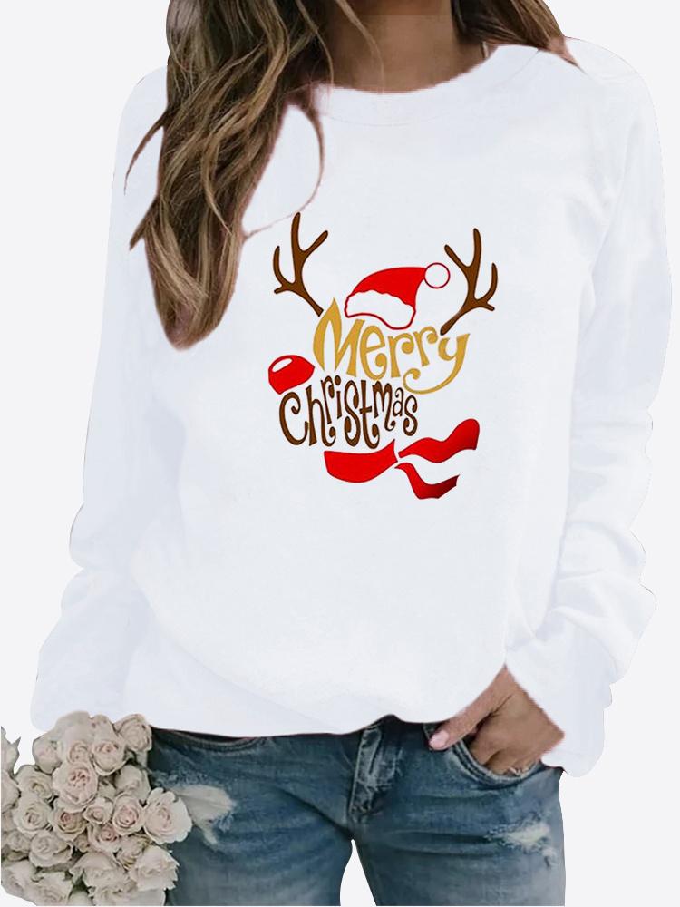 Women Winter Long Sleeved Casual Round Neck Black Cats Printed Loose Sweatshirt Tops & Blouses Plus Size T-shirts