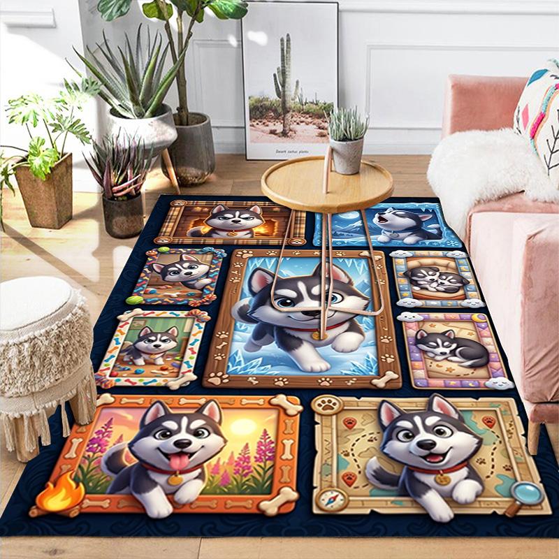 Husky Adventures Frames Pattern Rug Floor Mat for Living Room or Bedroom Soft and Comfortable Carpet a Gift for Birthday and Holiday.