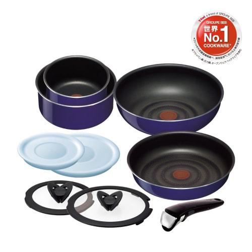 T-fal 9-Piece Ingenio Neo Sapphire Pot and Pan Set with Detachable Handles and Lids, Gas and Heat Compatible, L46693