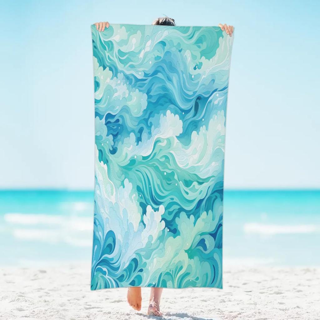 Oversized Blue Flower Beach Towel - for Women Girls, Microfiber Lightweight Sandproof Quick Dry Towel, Suitable Pool Yoga Bath
