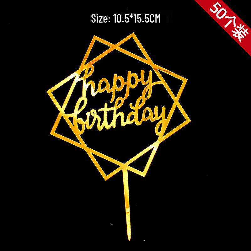 50-Piece Happy Birthday Acrylic Cake Decoration Inserts - Creative English Design for Prosperity, Health, and Longevity