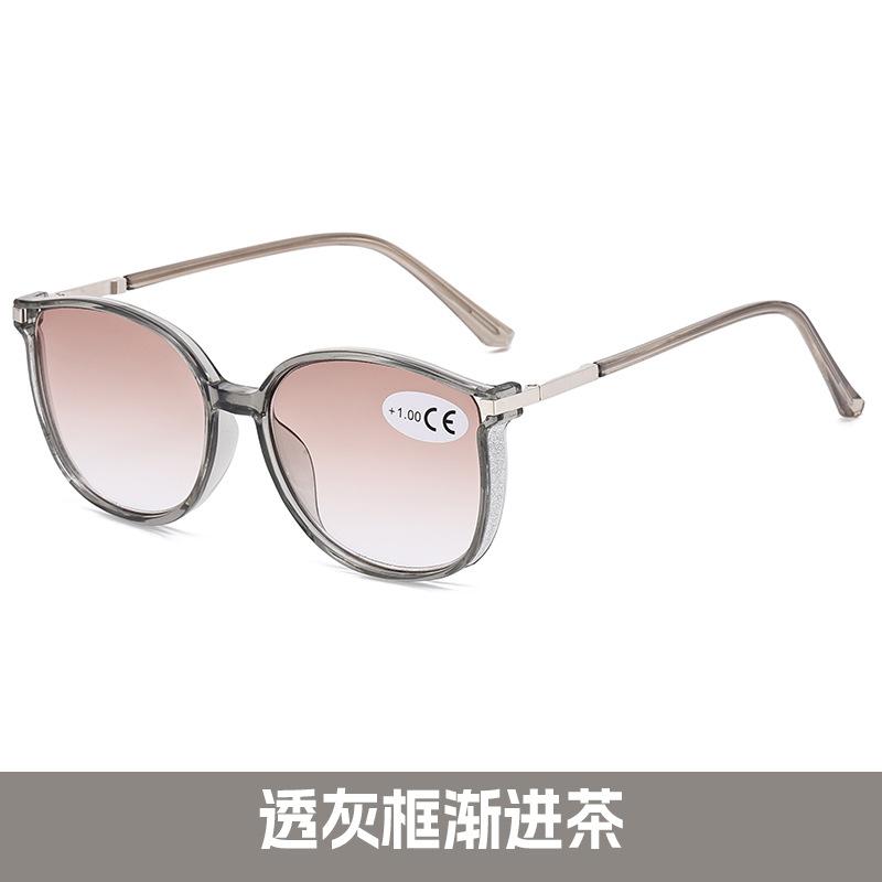

Fashion Reading Glasses Retro Gray Piece Tea Piece Progressive Color Flat Mirror Large Frame Reading Mirror +400