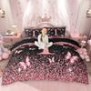 Homewish Initial Monogrammed Duvet Cover Set Black Pink Comforter Cover Set For Girls Butterfly Glitter Print Bed Set