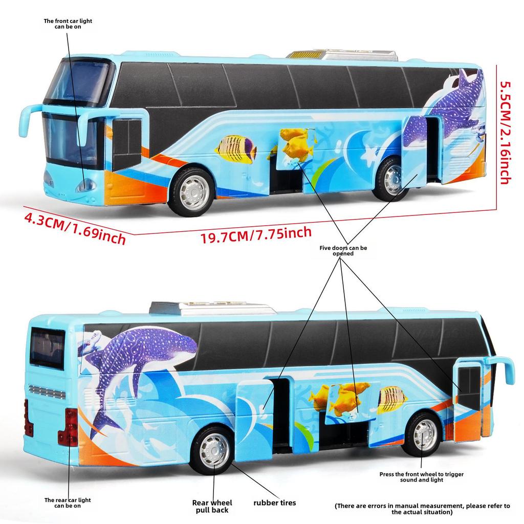Alloy Passenger Bus Model with Sound, Light, and 5-Doors: Creative Decorative Toy
