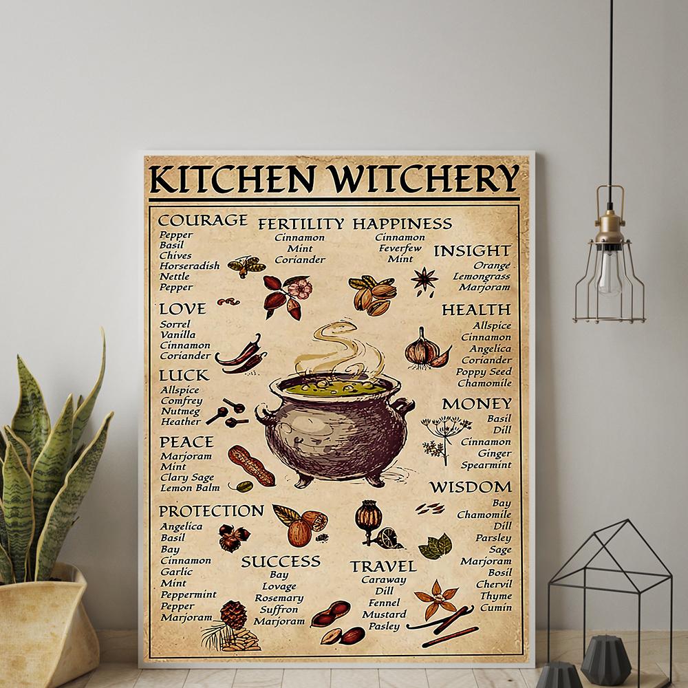 Kitchen Witchery Funny Posters Prints Room Decor Wall Pictures Witches Magic Knowledge Art Painting Home Decor Canvas Painting