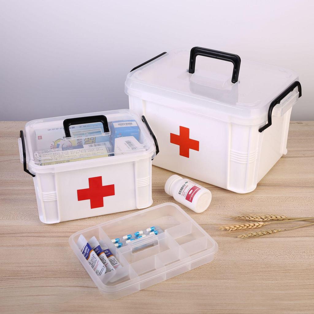 Extra Large Double-Layer Handheld Medicine and First Aid Storage Box