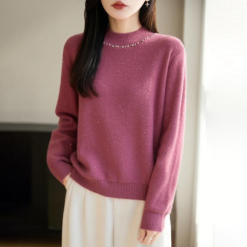 Half-neck Soft-fiber Fine-spun Wool Knitted Sweater for Women, Suitable for Autumn and Winter, Loose-fitting Base Layer Top, Sweater