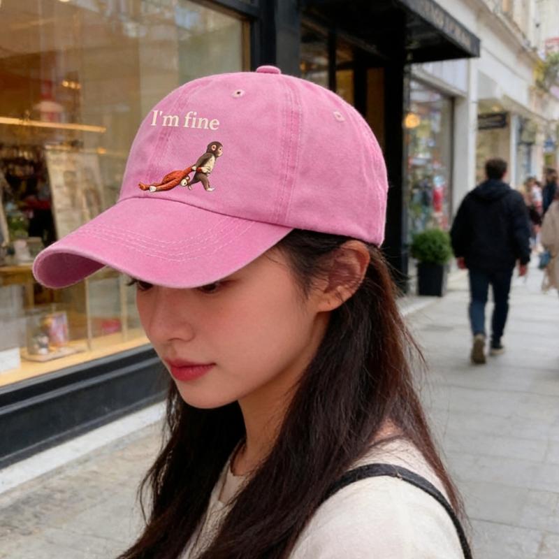 Punch Monkey Print Baseball Cap For Men And Women Unisex Adjustable Wash Cotton Sun Hat With Cartoon Pattern Daily Wear