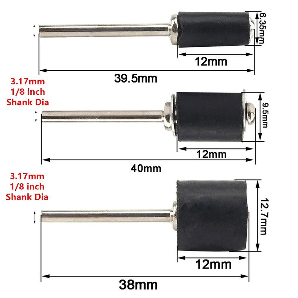 10Pcs/Set Durable 1/8inch Sanding Mandrels 6.35/9.5/12.7mm Rubber Sandpaper Circle Kit Grinder Drum Rod for Rotary Tool