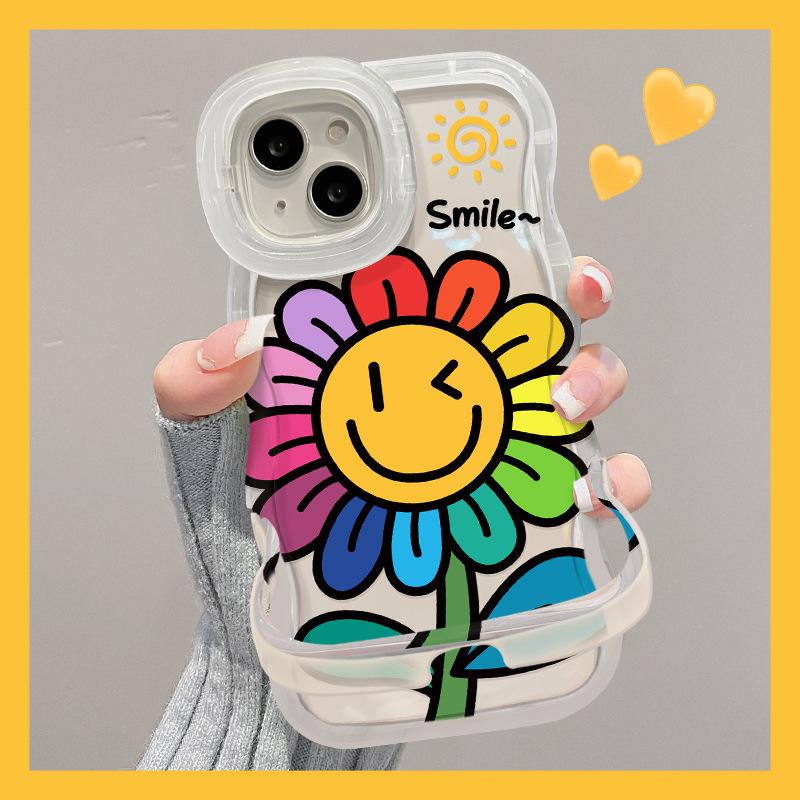 Smiley Sunflower is suitable for Apple 17promax mobile phone case iphone15 double bracket 16 silicone 14 new women's models