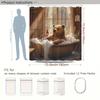 1Pc Bear Shower Curtain - Funny Brown Bear Bathing, Rustic Wood Grain, Country Cartoon Design, Modern Bathroom Decor