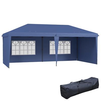 Foldable Marquee 6x3 M Pop-up with 4 Removable Sides Garden Gazebo with 2 Windows and Transport Bag Blue