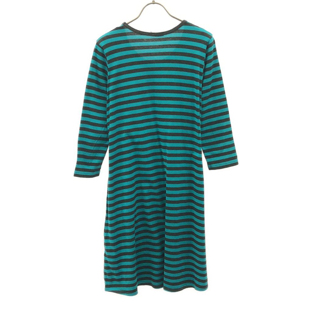 Marimekko Border Pattern 7 Minutes Sleeve One Piece XS Green X Black Women Used