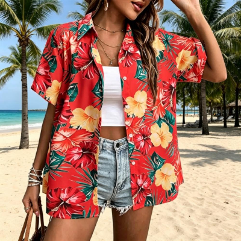 11 Colors Flowers Printing Shirt Summer Hawaiian Beach Vacation Clothing Women's Fashion Street Style Shirt Daily Men's and Women's Shirt