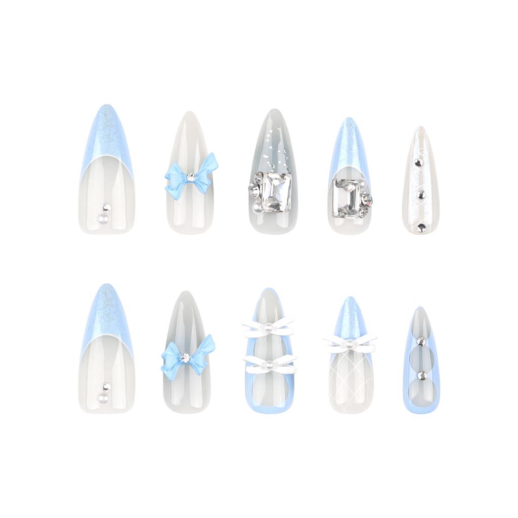 24 Pieces Flash Diamond Burst Flash Wear Nail Piece Bow French Explosion Manicure Press On Nails