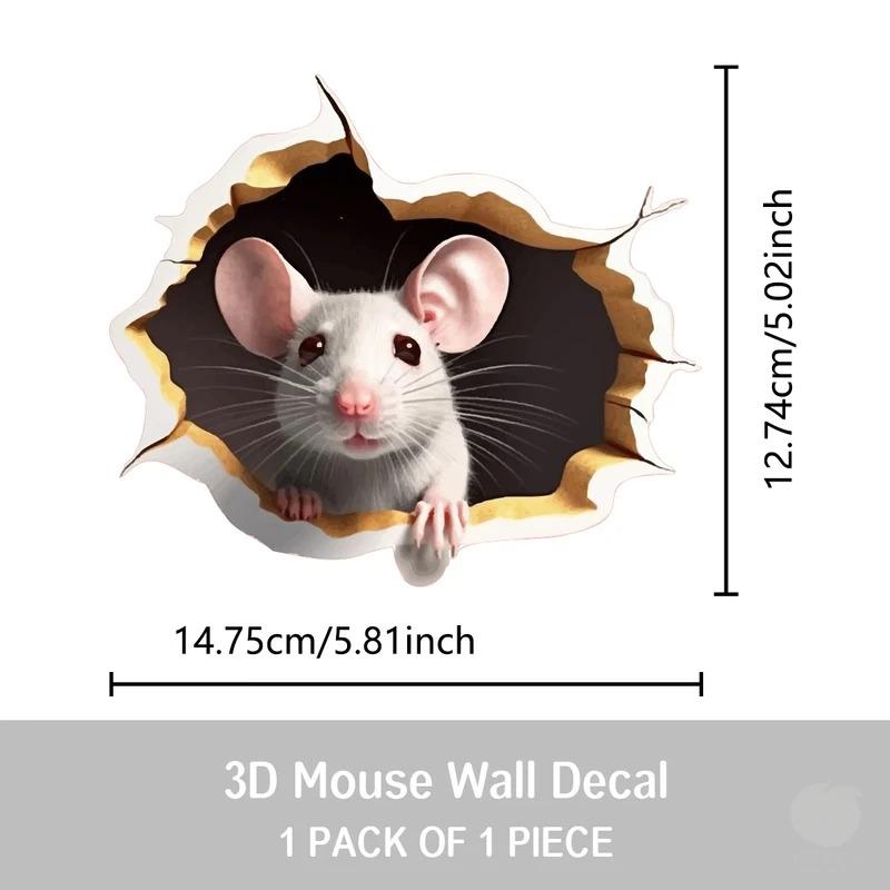 3D Personalised Mouse Sticker (1PC, Reading Theme) - White Mouse & Flower Mouse, Adorable Animals Home Decor Animal Wall Decals