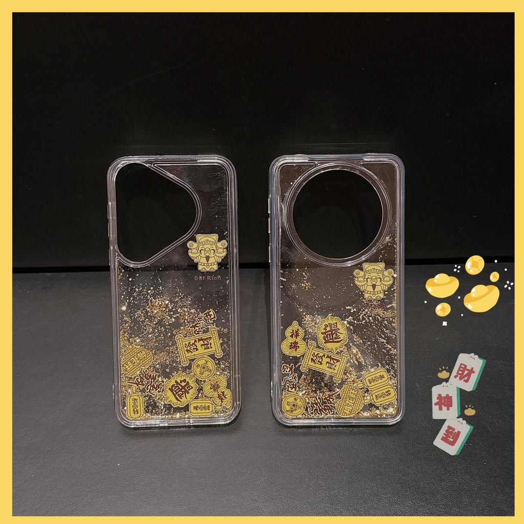 Applicable To Huawei Mate70pro Quicksand Gold Mobile Case New Year God of Wealth Mate60PRO Transparent Anti-fall Protection Case