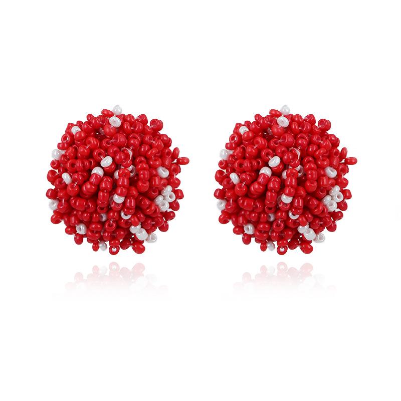 European & American Fashion Half-Circle Stud Earrings with Rice Beads