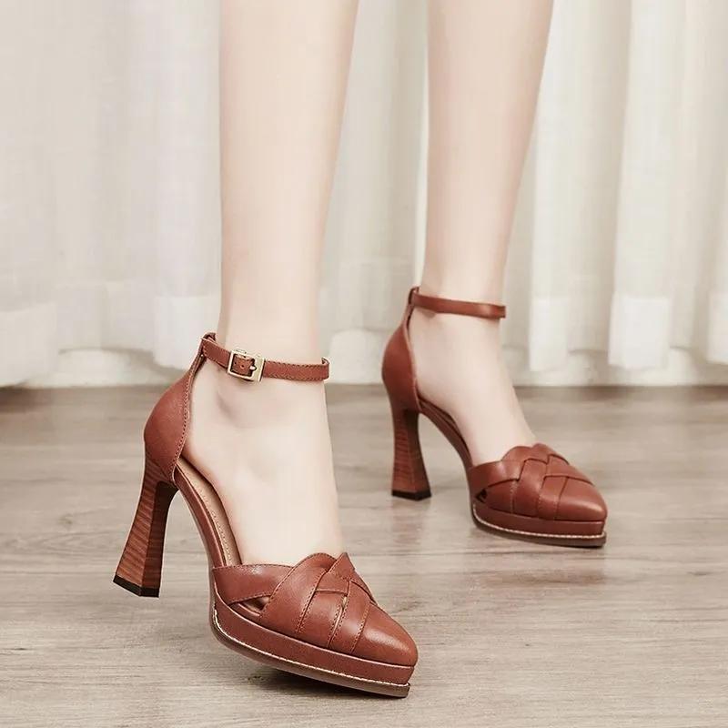 women fashion sweet high quality buckle strap stiletto heel shoes lady casual wine red sexy party night club pumps ga630