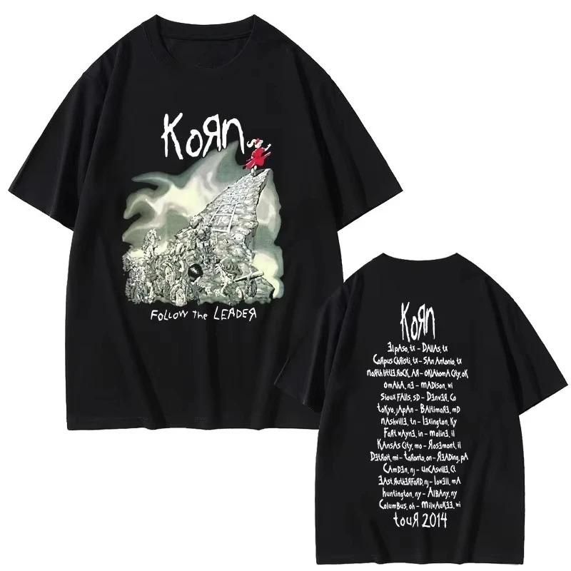 Korn Rockband Follow The Leader Tour T-Shirt Unisex Vintage Grafik-T-Shirt Unisex Metal Goth Harajuku Stil Kurzarm-T-Shirt