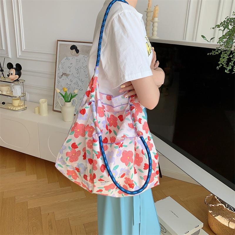 3 Summer Large-capacity Shoulder Bag, Drawstring Shopping Bag, Fresh Floral Tote Bag, Underarm Bag.