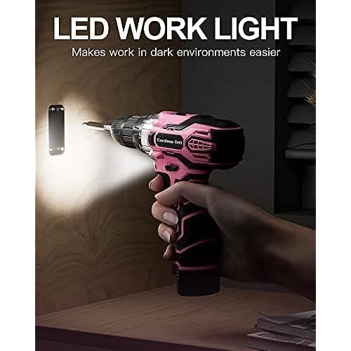 Perceuse Visseuse Sans Fil 12V Rose, Visseuse Devisseuse Sans Fil, Sac De Rangement, 15 Accessoires Et Batterie, 25Nm, 18+1 Réglages