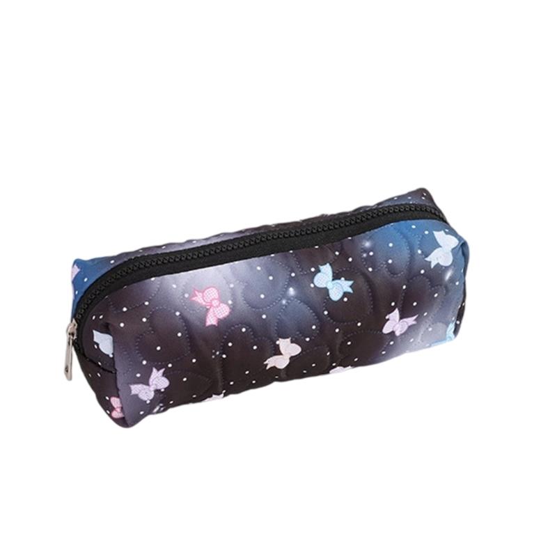 

High Capacity Polyester Pencil Case Bowknot Pen Pouches Zippered Travel Cosmetic Storage Bag for Office School Travel чорний