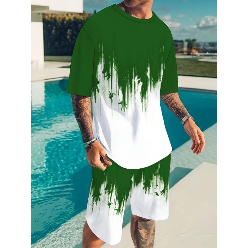 

2pcs Men S Casual Loungewear Set with Graphic Tees, Shorts, And Sports Suit - Comfortable And Stylish S