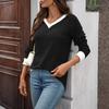 Women's Casual And Fashionable V-neck Contrast Color Long-sleeved Top