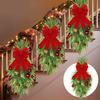 1/2Pcs Christmas Teardrop Swag Wreath with Norfolk Pine Greenery Stairway Swag Red Bow Balls Winter Xmas Hanging Garland Decoration