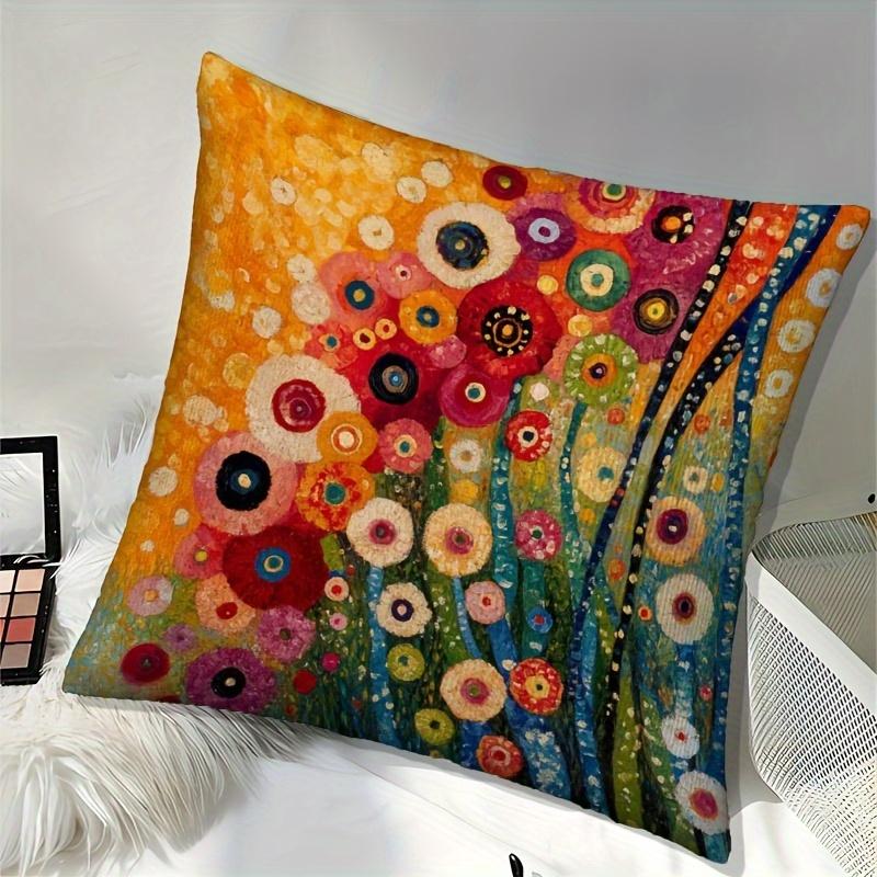 Gustav Klimt Blumengarten Kissenbezug Bunter Abstrakter Blumendruck Kissenhülle Jugendstil Boho Wohnkultur Kunstliebhaber Geschenk