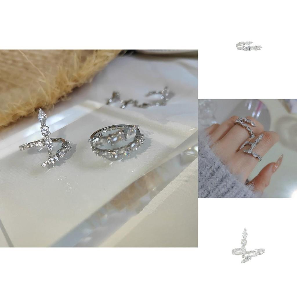 Stylish Adjustable Open Ring With Shimmering Zircon Stones For Trendy Women