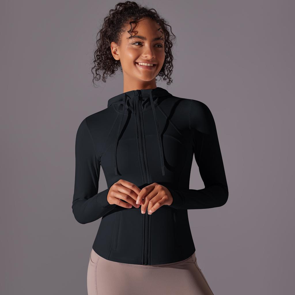 Outdoor Sun Protection Clothes, Tight Fitting Sports Running Fitness Tops, Yoga Clothes, UV Resistant Breathable Hooded Zipper Jacket